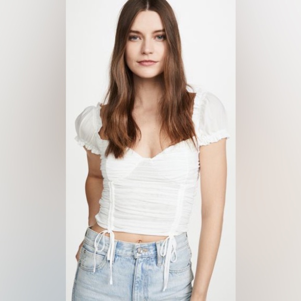 Tiger Mist Toronto Ruched Bodice Convertible Shoulder Top In White Size Small